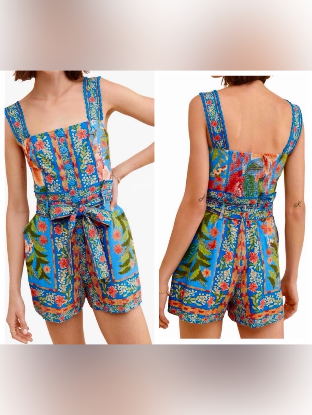 FARM Rio Stitched Garden Blue Romper NEVER WORN - Picture 2 of 9